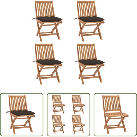 Chaises de jardin en teck - Chaises pliables de jardin avec coussins lot de 4 Teck solide (1/5)