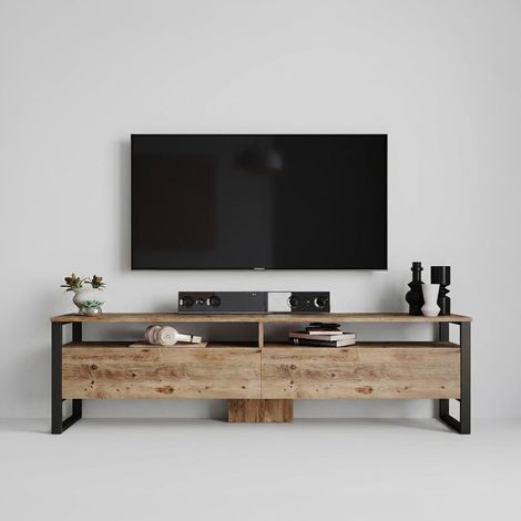 TV-Lowboard Klyss mit Regalböden und Metallbeinen (1/4)