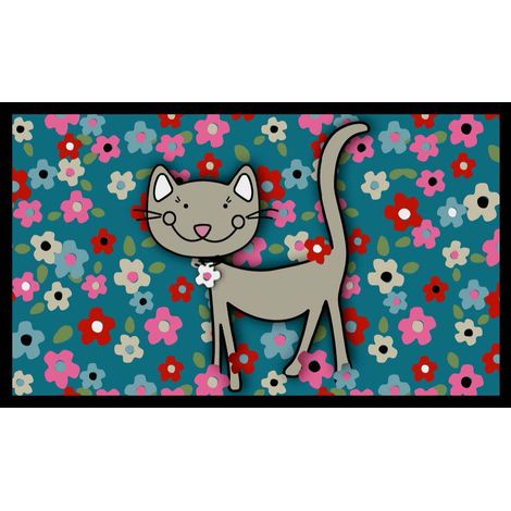 Alfombra de terciopelo con dibujo de gato y flor 45x75 - Mercury