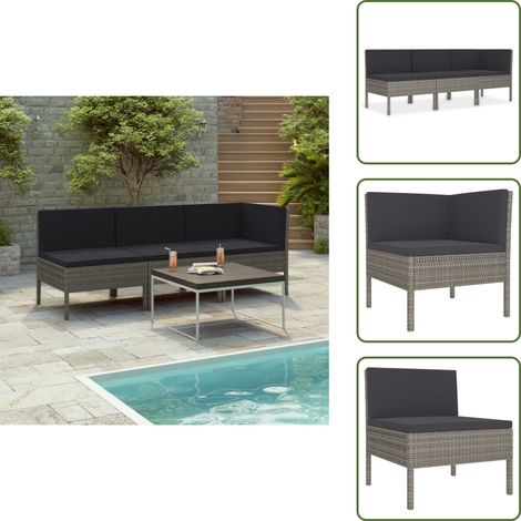 Divano in rattan - vidaXL Set Divani da Giardino 3 pz con Cuscini in Polyrattan Grigio - Divano in acciaio