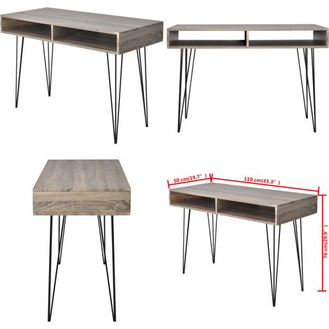 Schreibtisch mit 2 Fächern Grau - Schreibtisch mit 2 Fächern - Schreibtisch mit Metallbeinen (1/5)