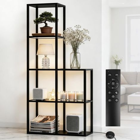 Glasvitrine mit LED Beleuchtung, Bücherregal mit Glasregal, Glas Vitrinenschrank Sammlervitrine Vitrine mit Einstellbarer Farbtemperatur und Helligkeit für Wohnzimmer, Büro, Spielzimmer (78x30x168cm)