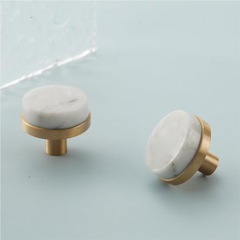 Lot de 2 poignées de tiroir modernes en laiton brossé avec base en laiton massif pour salle de bain, cuisine, commode (2, blanc)