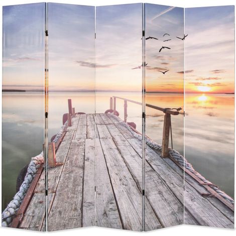 Paravent séparateur de pièce cloison de séparation décoration meuble pliable 200 cm lac (1/5)