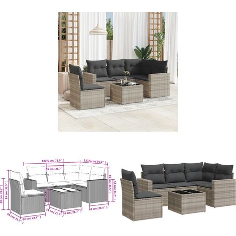 Salon de jardin 6 pcs avec coussins gris clair résine tressée - Ensemble Salon De Jardin - Meuble De Jardin - Canapé D'extérieur - Set De Salon Extérieur - Mobilier Résistant Aux Intempéries - Home &  (1/3)