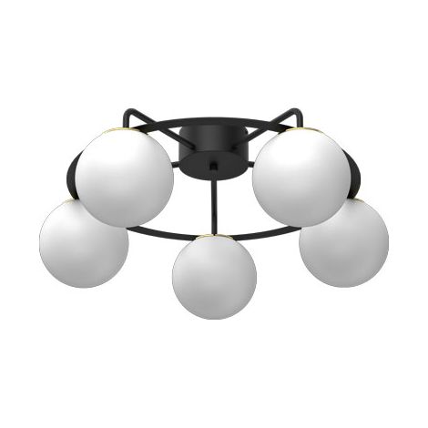 Plafonnier Ballo noir-or 5 globes blancs verre E27 62cm