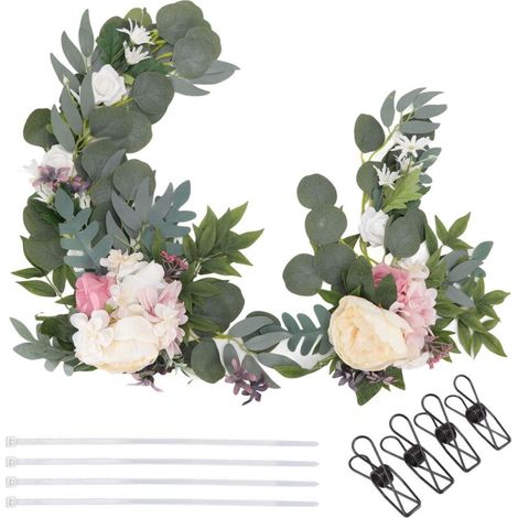 2 pièces Fleurs Artificielles Suspendues en ABS pour Arche de Mariage, Décoration avec Ruban (1/5)