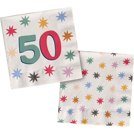 Décoration Anniversaire blanche avec étoiles colorées - Serviettes - 50 - 33 x 33 cm - 20 pièces - Vaisselle Accessoires pour Fête d'anniversaire pour enfants et adultes