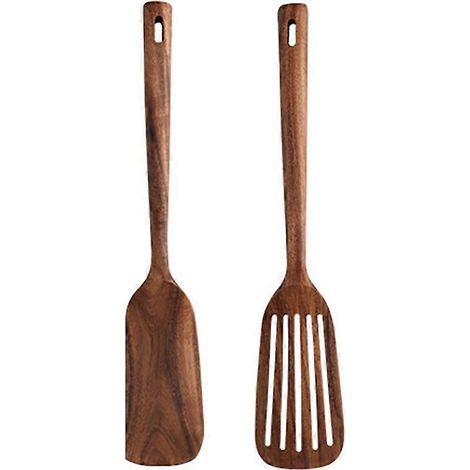 Ustensiles de cuisine en bois, 2 pièces : cuillères et spatule en bois pour cuisiner, élégants, ustensiles de cuisine pour Ho (1/5)