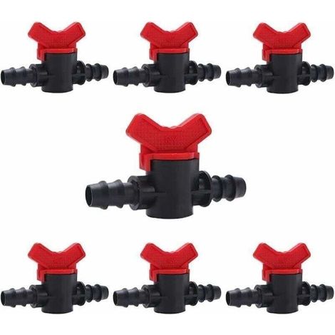 7 Pièces Vanne Commutation d'Irrigation, Irrigation Pipe Valve Switch, Robinet Jardin en Plastique PE, Robinet Barbelé Double Male, pour L'irrigation des Pelouses de Jardin, pour 16mm (1/4)