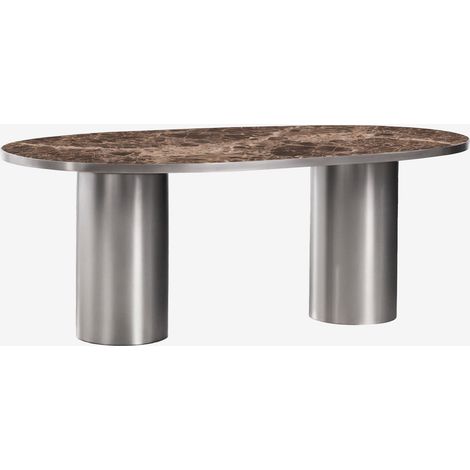 Table de salle à manger ovale 220x110 cm en pierre naturelle et acier inoxydable Fertrix SKLUM (1/5)
