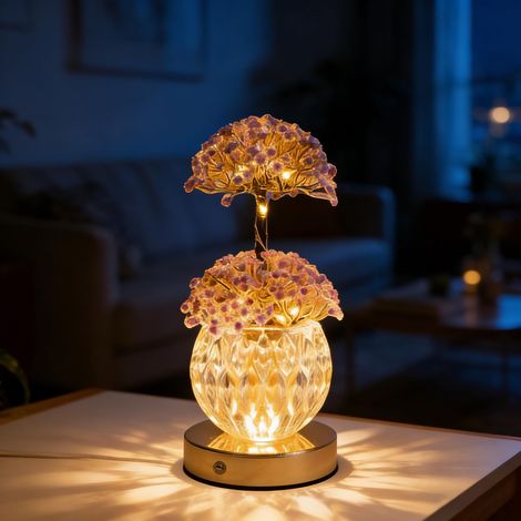 Baby's Breath Lampe de table tactile rechargeable sans fil à DEL à intensité variable en continu pour chambre à coucher, cadeau romantique pour fille, femme, maman (violet) [Classe énergétique A] (1/5)