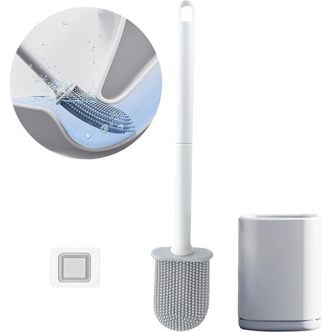 Silicone Toilet Brush with Quick-Drying Breathable Holder Black White Wall-Mounted Vertical for Bathroom Toilets Deep Cleaning (1/5)