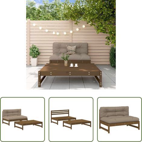 Holzsofa -  2-tlg. Garten-Lounge-Set mit Kissen Honigbraun Massivholz (1/5)