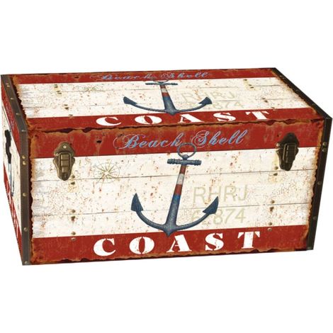 baule in legno vintage bellahome rivestito in ecopelle fantasia "ocean" medio 60x34,5x38,5 cm