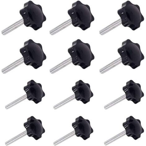12 Pièces M6 (32 ) × 40mm et M8 (38 ) × 40mm Poignée de Serrage à Filetage Mâle Gripandles vis Boutons Poignées Bouton étoile
