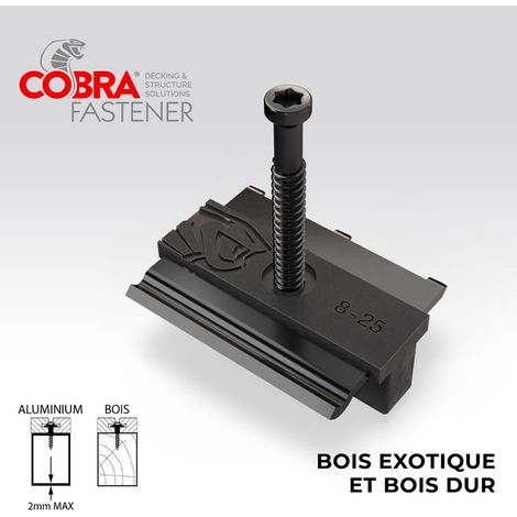 Clip Terrasse Bois HYBRID 8-25 - 90 clips + Vis 4x43mm - Pour Lames en Bois Exotique et Bois durs - Stable, Facile à Poser & Resistant
