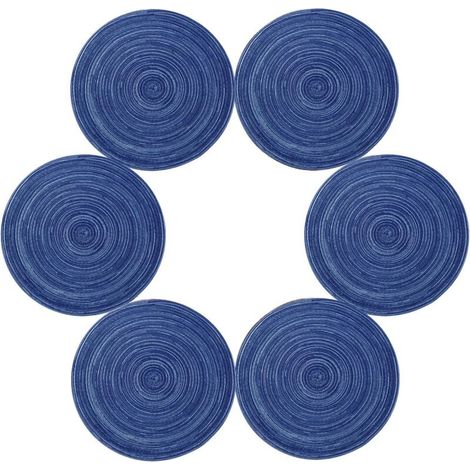Set mit 6 Tischsets aus gewebter Baumwolle, waschbar, hitzebeständig, rutschfest, 35 x 35 cm, rund (rund, blau) - Crezuo