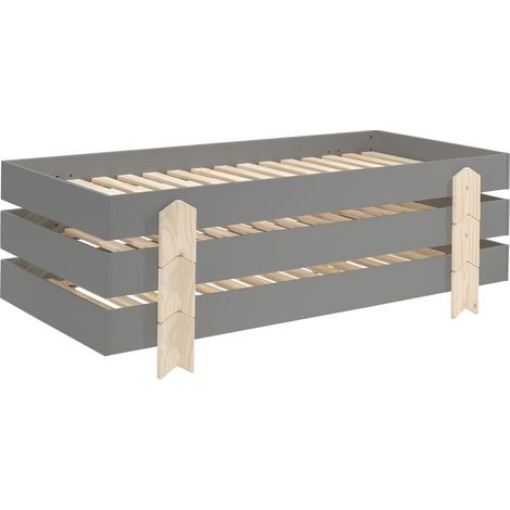 Lot de 3 sommiers empilables 90x200 cm motif flèche gris - STAACKY (1/4)