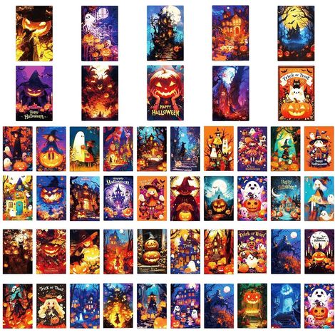 Lot de 50 cartes décoratives pour Halloween (invitations ou mots) – Motifs citrouille et tête de mort (1/5)