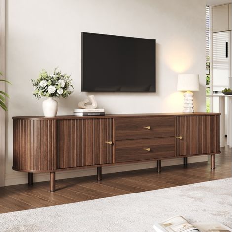 Meuble TV 180x40x58 cm 2 tiroirs MDF noyer HAVRYA (1/5)