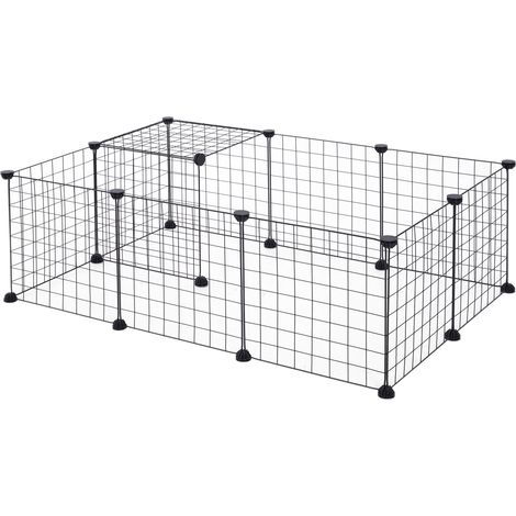 easycomfort recinto per cuccioli e piccoli animali modulabile in metallo e pp, 12 pannelli da 35x35 cm nero