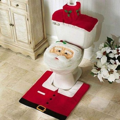 Décorations de Toilette de Noël - Siège de Toilette Bonhomme de Neige Rouge et Blanc (1/4)