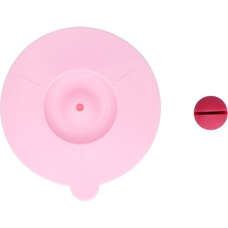 Rosa Silikondeckel für Becher, Design mit integriertem Löffel, starke Haftung und abgerundete Ecken für eine schonende Handhabung. (1/5)