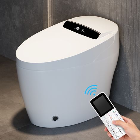 WC Japonais Intelligent à Sortie Murale, Toilette Lavante Monobloc avec Buse Auto-Nettoyante, Rinçage Automatique, Siège Chauffant Réglable, Séchage à Air Chaud, Ouverture et Fermeture Automatiques, B