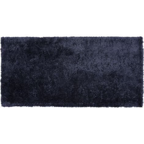 Alfombra azul oscuro 80 x 150 cm poliéster hecho a mano pelo largo Evren (1/5)