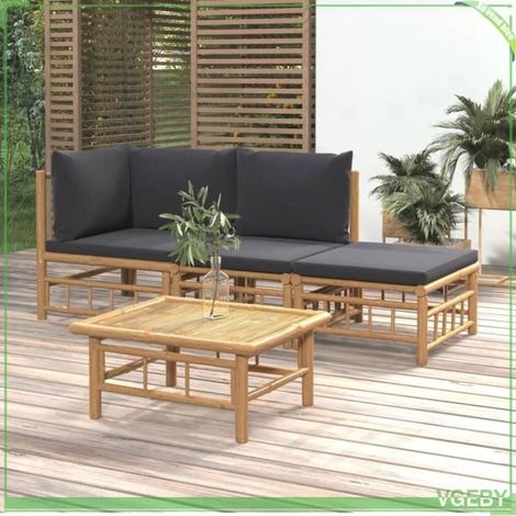 Salon de jardin - FAFEICY - 3155208 - Bambou - Modulaire - Coussins gris foncé (1/5)