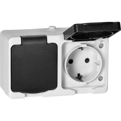 Base de superficie doble 2X2P+Z Schuko AQUATIC MINI IP54 blanco y negro