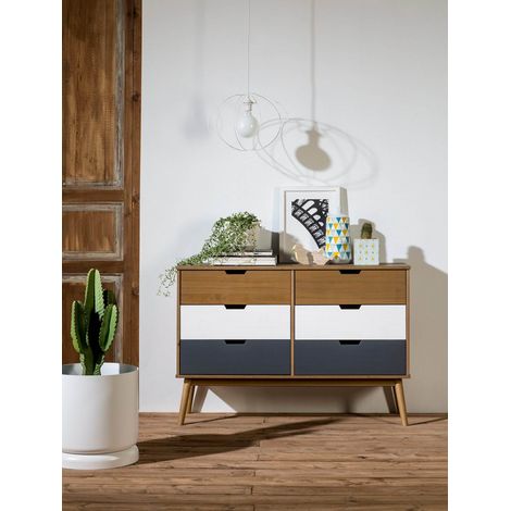 BOBOCHIC XS - Commode 6 tiroirs ALMA Pin massif Bois clair, Gris et Blanc (1/5)