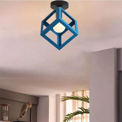 U-Do Plafonnier en Métal Bleu Lampe de Plafonde Carré design Vintage décoration Couloir Salon Cuisine (1/4)