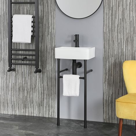 Hudson Reed Exton - Lavabo sur Pieds avec 1 Trou - 40cm x 29&445cm - Noir (1/5)