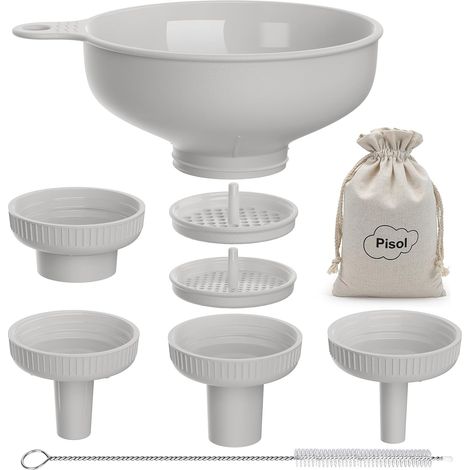 Entonnoir de Cuisine à Large Ouverture, Entonnoir de Cuisson et de Mise en Conserve en Plastique de Qualité Alimentaire avec 4 Embouts de Différentes Tailles et Deux Passoires (1/5)