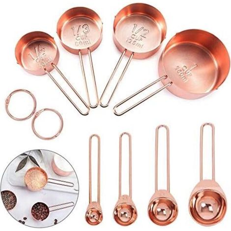 Juego de cucharas y tazas medidoras, 4 tazas medidoras de acero inoxidable y 4 cucharas medidoras, juego de tabla de conversión bKitchen-Fei Yu