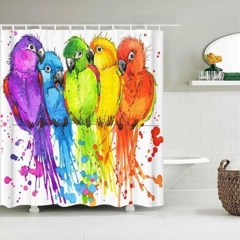 pair 90x180cm Oiseaux Colorés Rideaux De Douche Imperméables Rideaux De Salle De Bains Impression 3D Décoration De La Maison Polyester Tissu Écran De Bain Extra Long XXL Rideau de Douche (1/3)