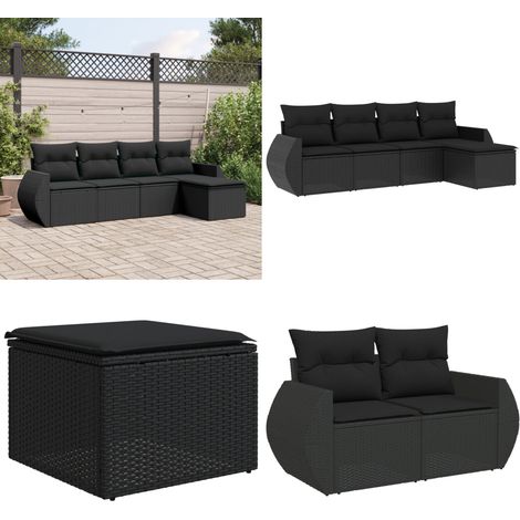 5-tlg. Garten-Sofagarnitur mit Kissen Schwarz Poly Rattan - Gartengestell - Outdoor Möblierung - Gartenmöbel Set - Lounge Set - Rattan Gartenmöbel - Home & Living (1/5)