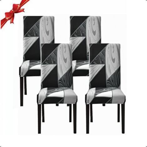 Set of 4 (Geometric Pattern, Black) High Back Stretch Chair Slipcovers Removable and Washable Spandex for Dining Room, Kitchen or Banquet (1/5)