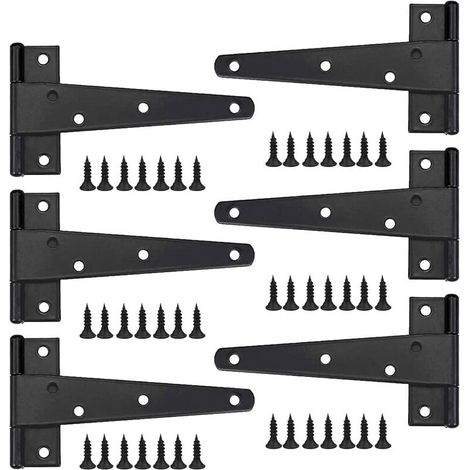 6 pièces 6" peinture noire galvanisé charnière charnière Triangle fendu portant porte robuste charnière en T，Pour meubles de maison, portes et fenêtres, etc. (1/5)