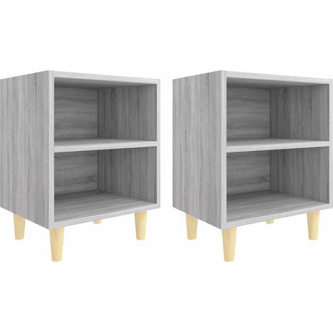 vidaXL Mesitas de noche 2 uds patas de madera gris Sonoma 40x30x50 cm (1/2)