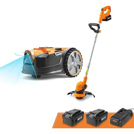 LawnMaster OcuMow™ Roboter-Rasenmäher mit kabellosem 24V MAX 10-Zoll-Gras-Trimmer-Kombi-Set, optische Navigation, automatische Hindernisvermeidung, punktgenauer Schnitt. (1/4)
