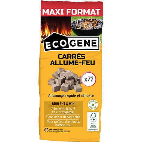 CARRÉS ALLUME-FEU CIRE VÉGÉTALE ECOGENE SAC X72
