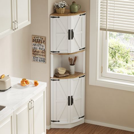 OKWISH Küchen-Eckschrank 39,5 x 39,5 x 180 cm aus weißem MDF mit 5 Ablagebereichen (1/5)