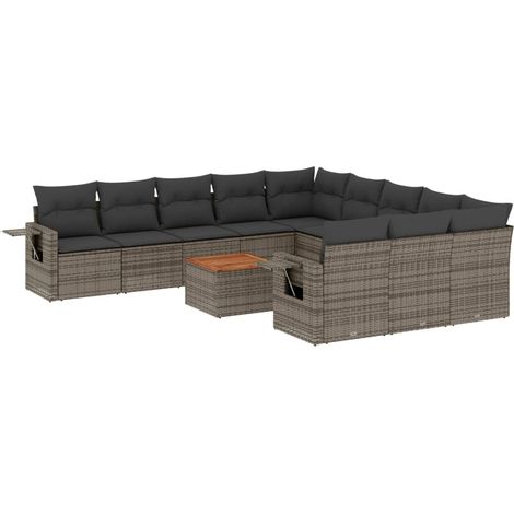 Maison Exclusive - Salon de jardin avec coussins 12 pcs gris résine tressée (1/5)