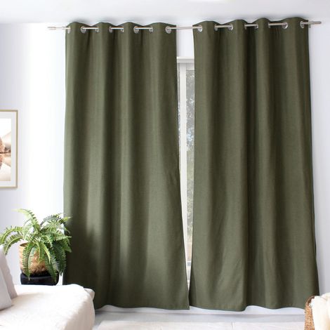 Rideau thermique FJORD 140 x 240 cm – Toile polyester – Doublure polaire noire - 140x240cm - Vert kaki (1/2)