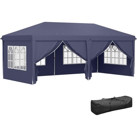 Pavillon pliant 6 x 3 m, panneaux latéraux amovibles, grandes fenêtres, Portes zippées, structure en acier, bleu