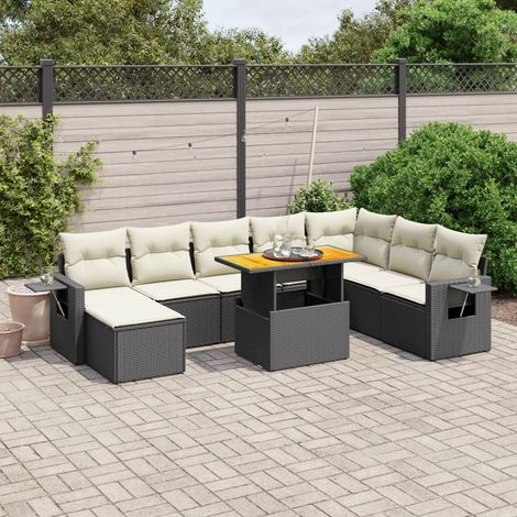 Salon de jardin 9 pcs avec coussins noir résine tressée vidaXL (1/4)