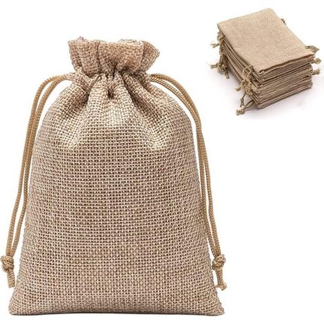 Sacs cadeaux - 9 x 7 cm - Sacs en lin à cordon ajustable - Sacs en tissu pour matériel de loisirs créatifs - Lot de 50 - Emballage cadeau (1/5)